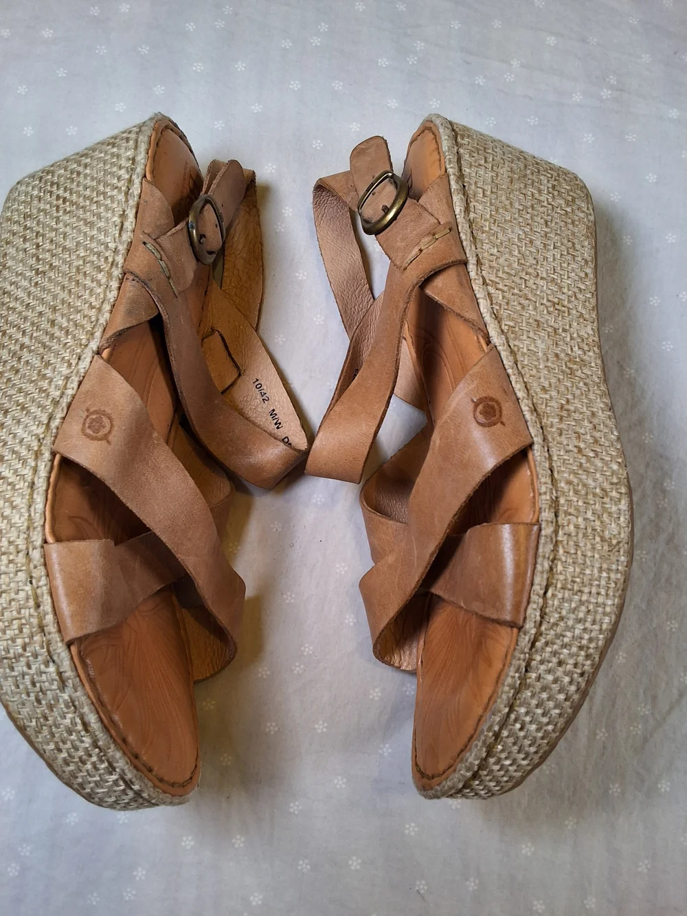 Born Women's Brown Leather Espadrille Wedge Sandals